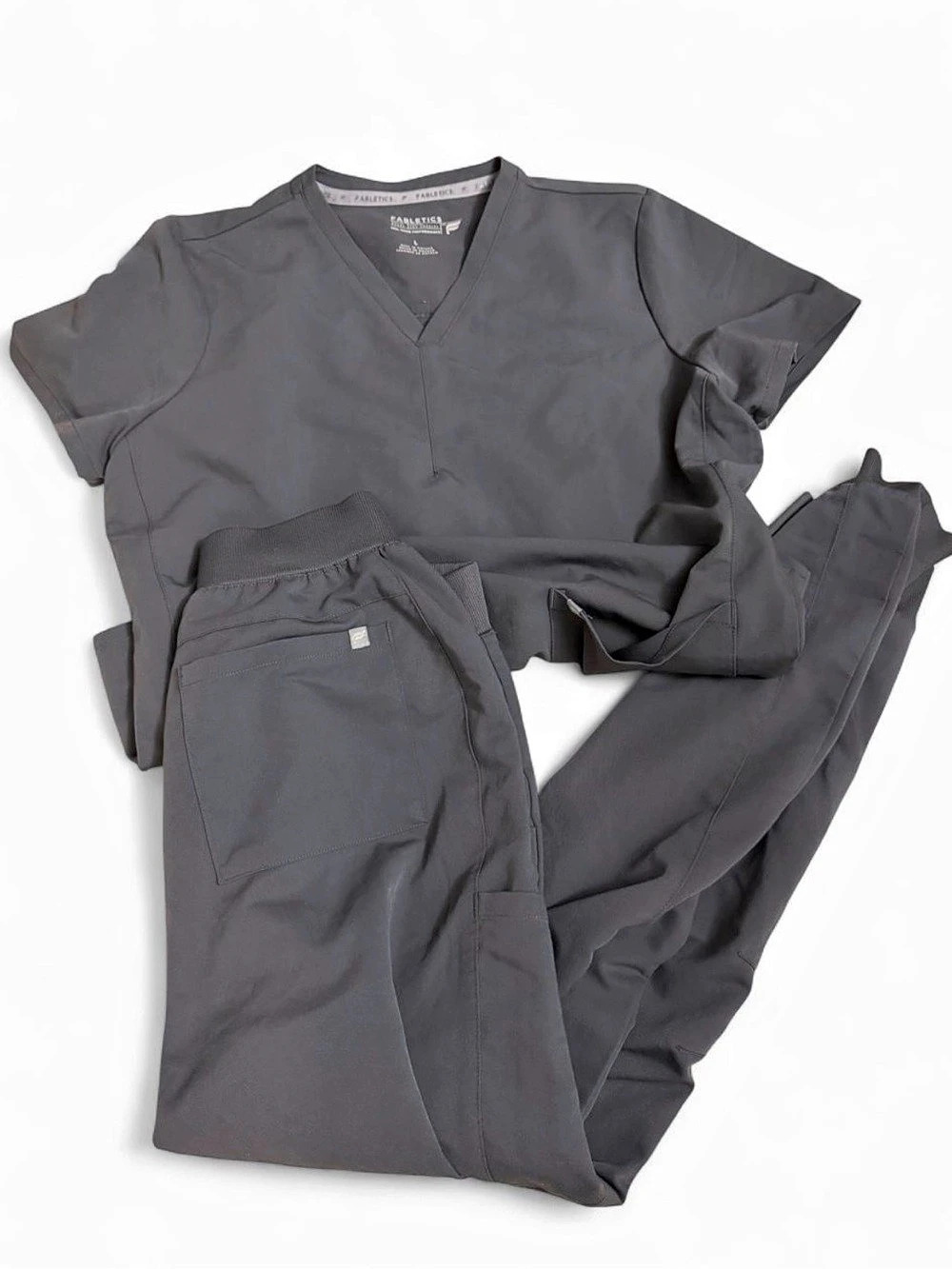 Fabletics Vital 1-Pocket Scrub Set Gray Large Top & Joggers